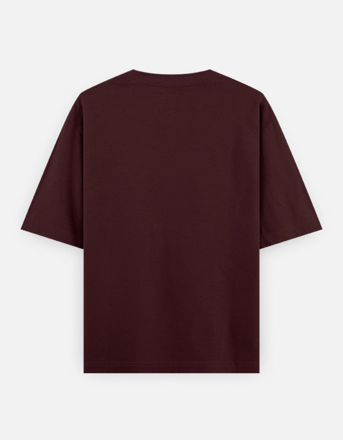 Murlidhar Krishna peacock classic oversized tee, maroon, back view