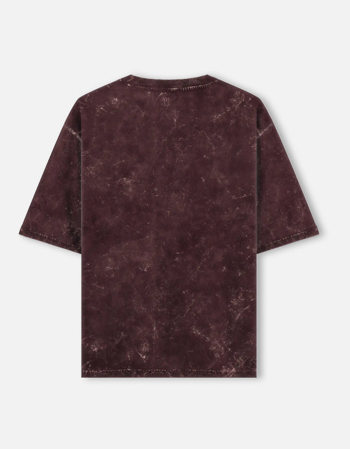 Agnipath fire warrior acid wash oversized tee, maroon, back view