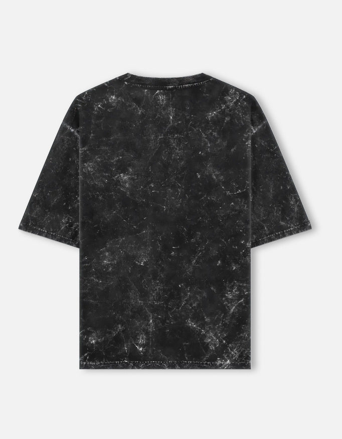 Dhanurdhar golden archer acid wash oversized tee, black, back view