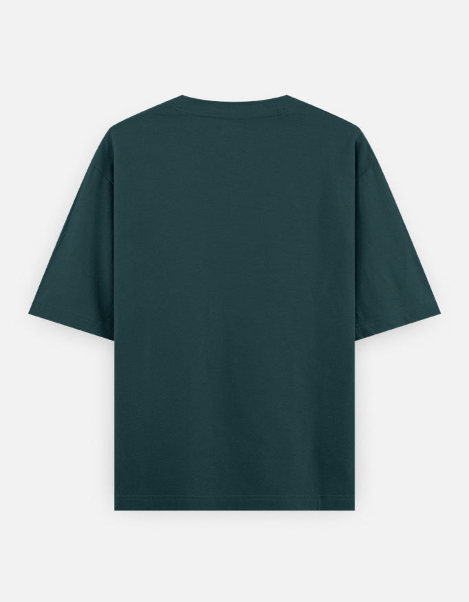 Murlidhar Krishna peacock classic oversized tee, petrol blue, back view