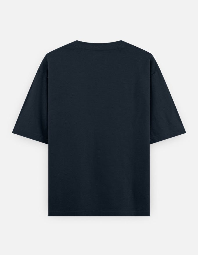 Murlidhar Krishna peacock classic oversized tee, navy blue, back view
