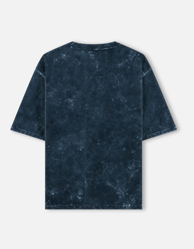 Agnipath fire warrior acid wash oversized tee, navy blue, back view