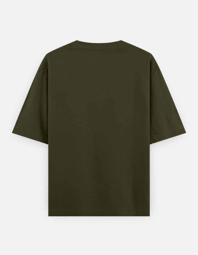 Murlidhar Krishna peacock classic oversized tee, olive green, back view