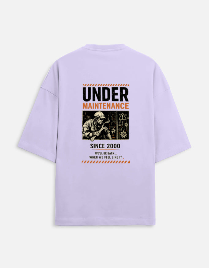 Under Maintenance burnout graphic terry oversized tee, lavender, back view