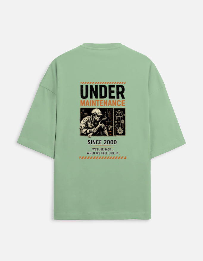 Under Maintenance burnout graphic terry oversized tee, jade, back view