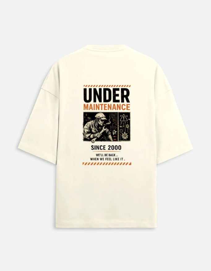 Under Maintenance burnout graphic terry oversized tee, off white, back view