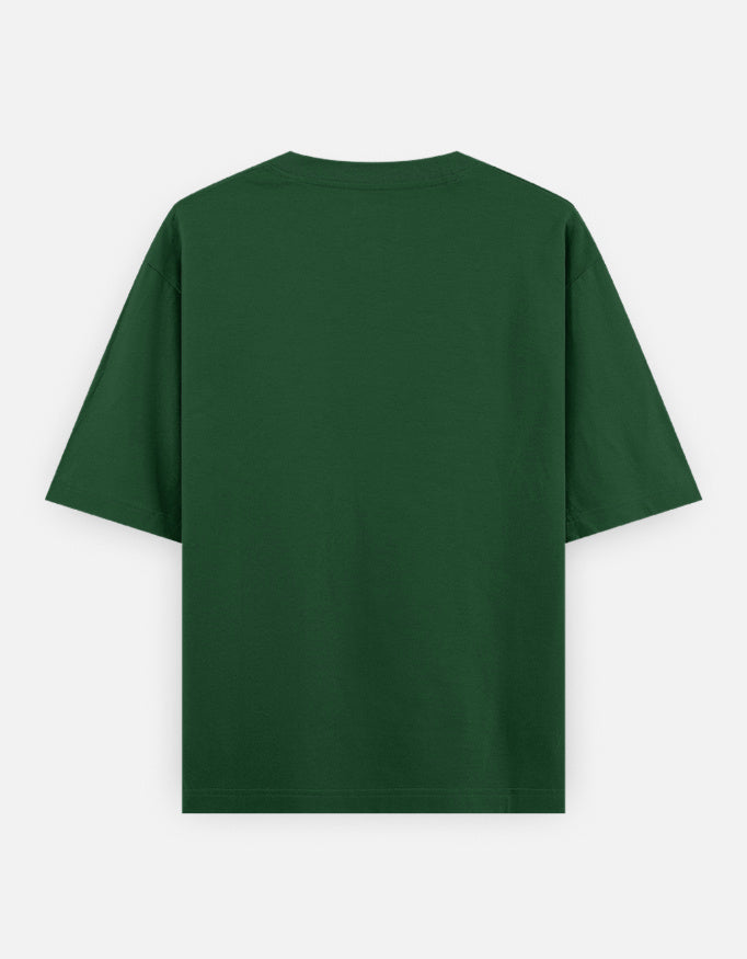 Running On Motivation Low Battery classic oversized tee, bottle green, back view