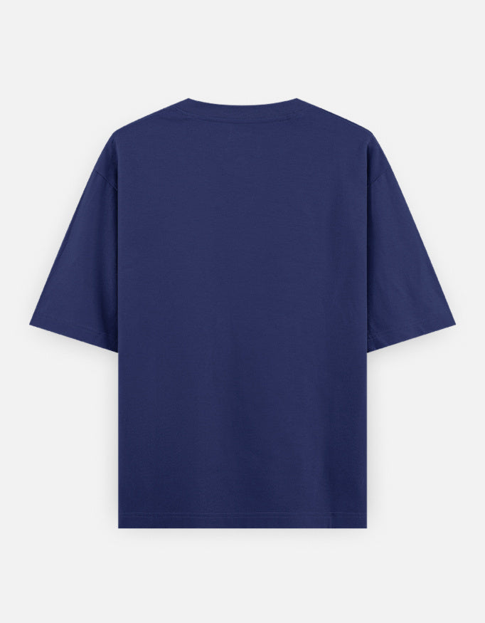 Murlidhar Krishna peacock classic oversized tee, royal blue, back view