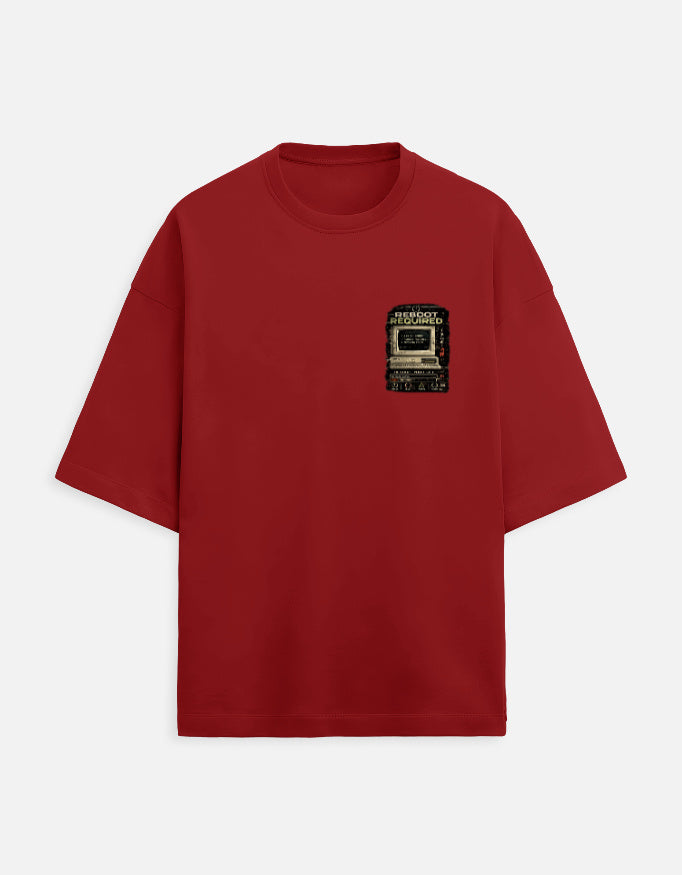 Under Maintenance burnout graphic terry oversized tee, red, front view