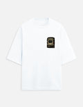 Under Maintenance burnout graphic terry oversized tee, white, front view