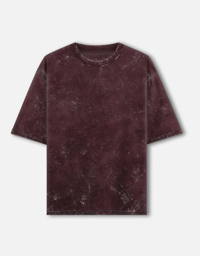 Mahadev Shiva trishul acid wash oversized tee, maroon, front view