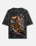 Vishwaroop cosmic Vishnu acid wash oversized tee, black, front view