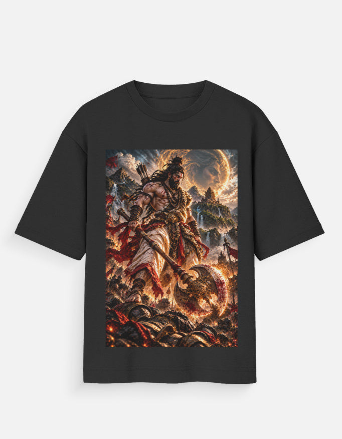 Parshuram axe warrior oversized t-shirt, black, front view