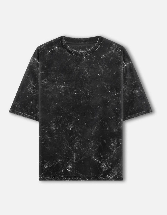 Mahadev Shiva trishul acid wash oversized tee, black, front view