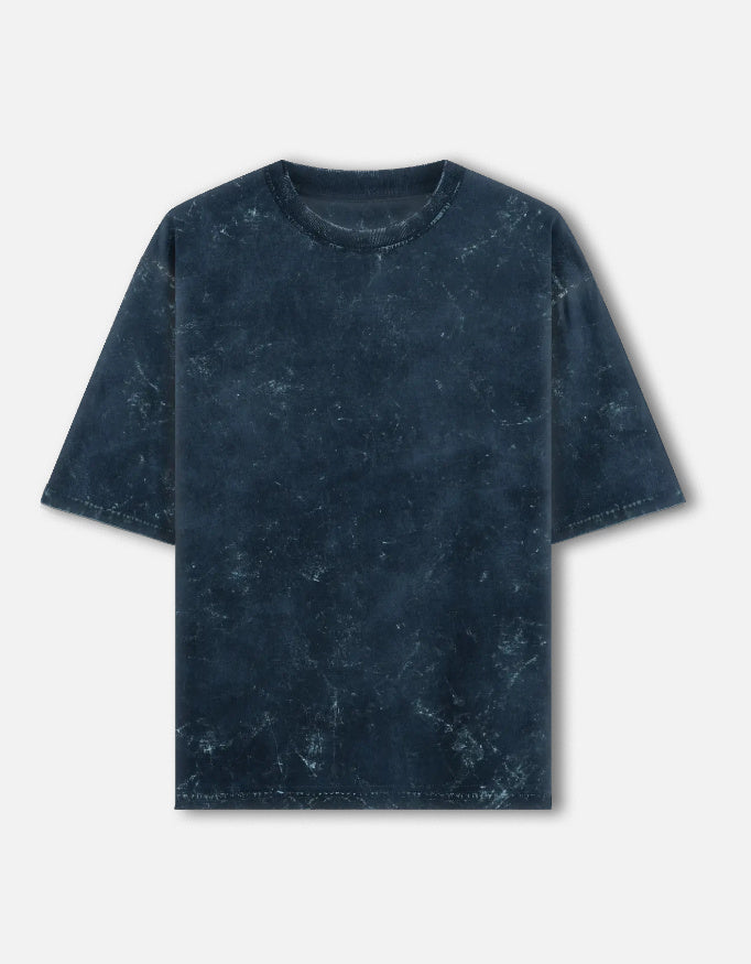 Mahadev Shiva trishul acid wash oversized tee, navy blue, front view