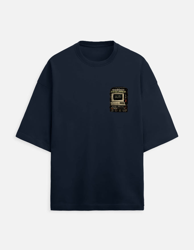 Under Maintenance burnout graphic terry oversized tee, navy blue, front view