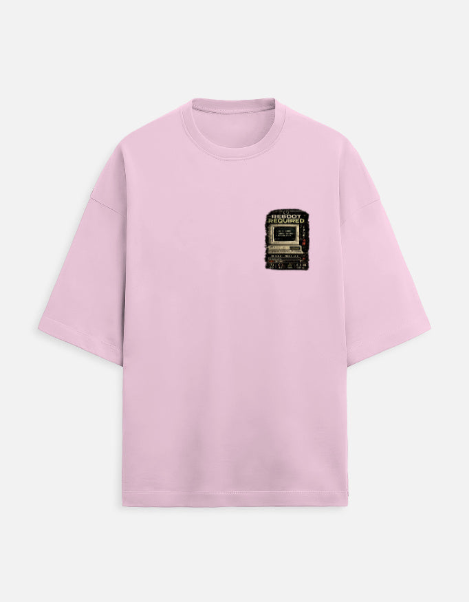 Under Maintenance burnout graphic terry oversized tee, light baby pink, front view