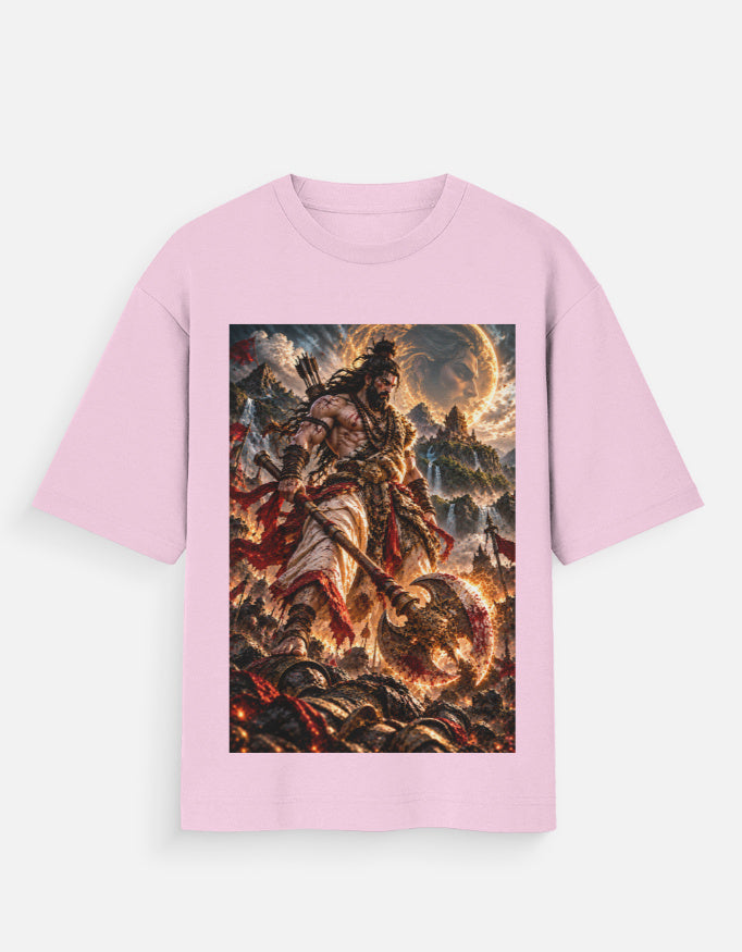 Parshuram axe warrior oversized t-shirt, light baby pink, front view