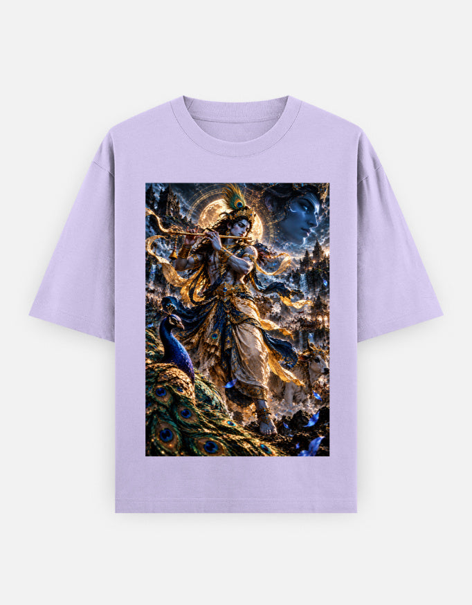 Murlidhar Krishna peacock classic oversized tee, lavender, front view