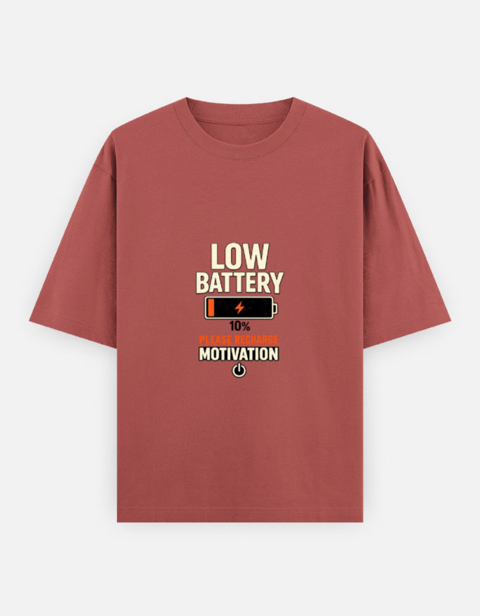 Running On Motivation Low Battery classic oversized tee, coral, front view