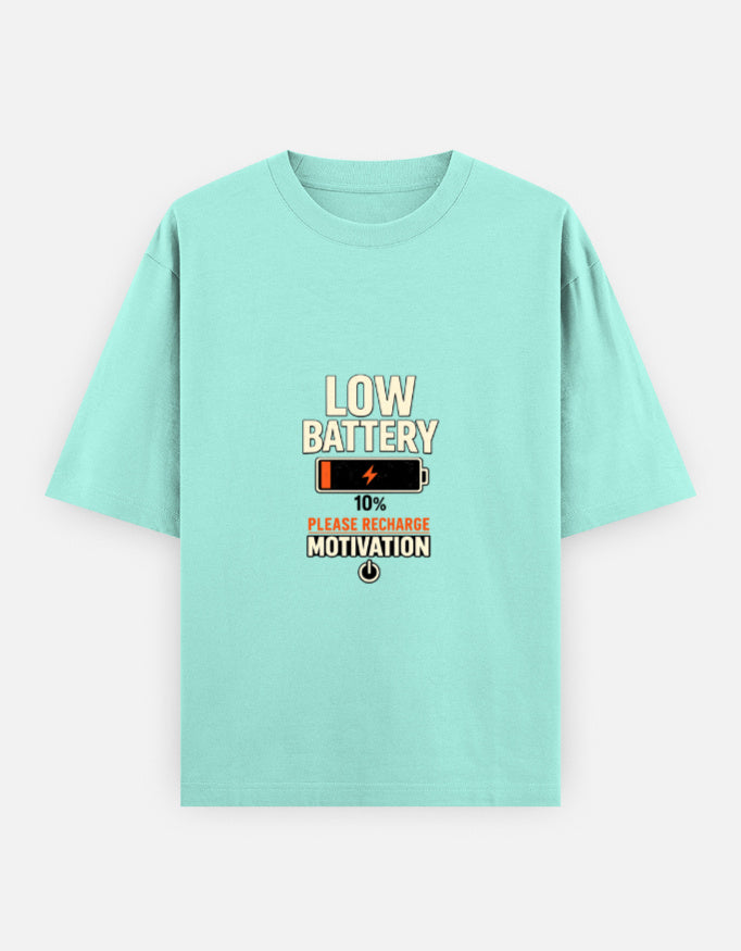 Running On Motivation Low Battery classic oversized tee, mint, front view