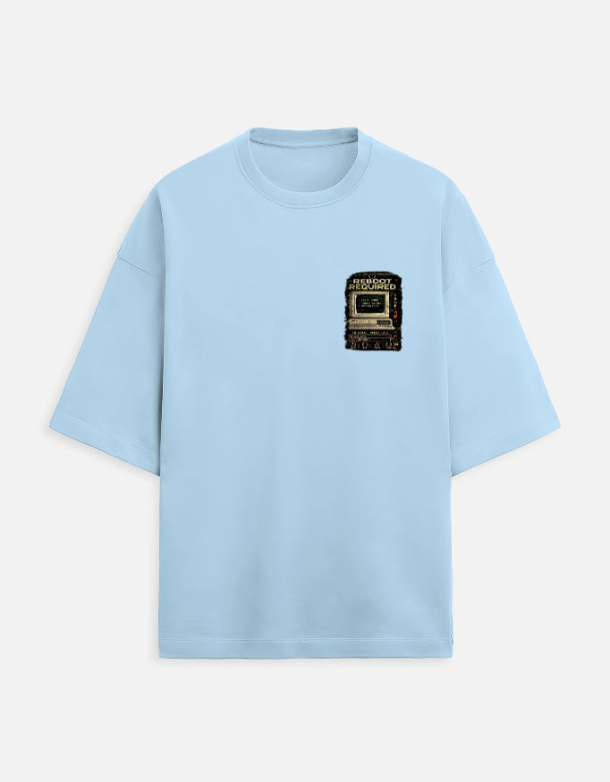 Under Maintenance burnout graphic terry oversized tee, baby blue, front view