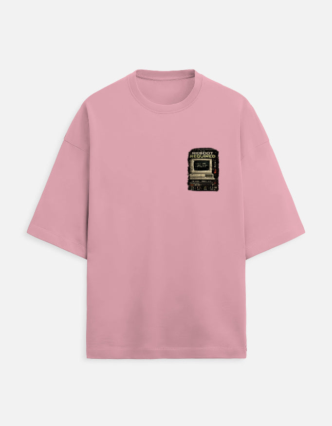 Under Maintenance burnout graphic terry oversized tee, flamingo, front view
