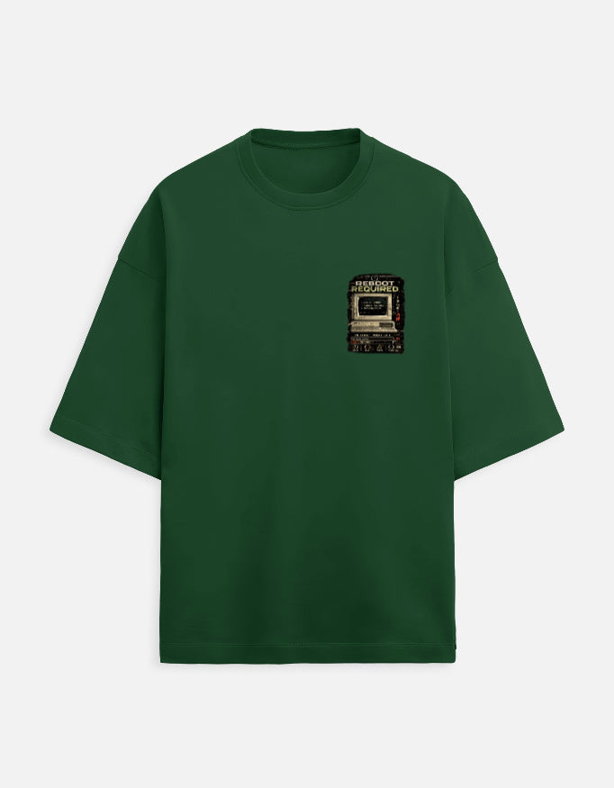 Under Maintenance burnout graphic terry oversized tee, bottle green, front view
