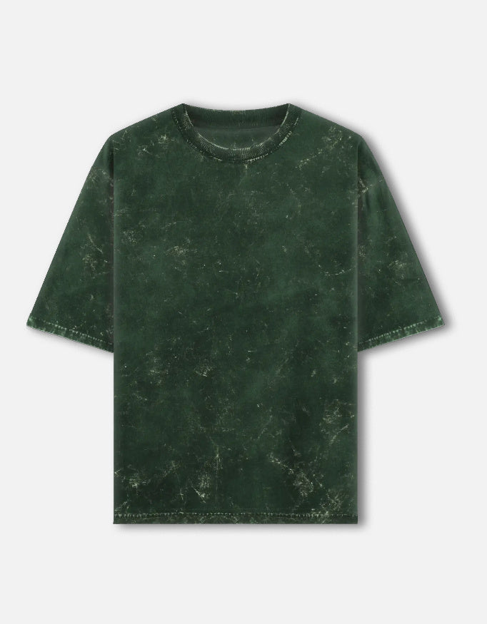Mahadev Shiva trishul acid wash oversized tee, bottle green, front view